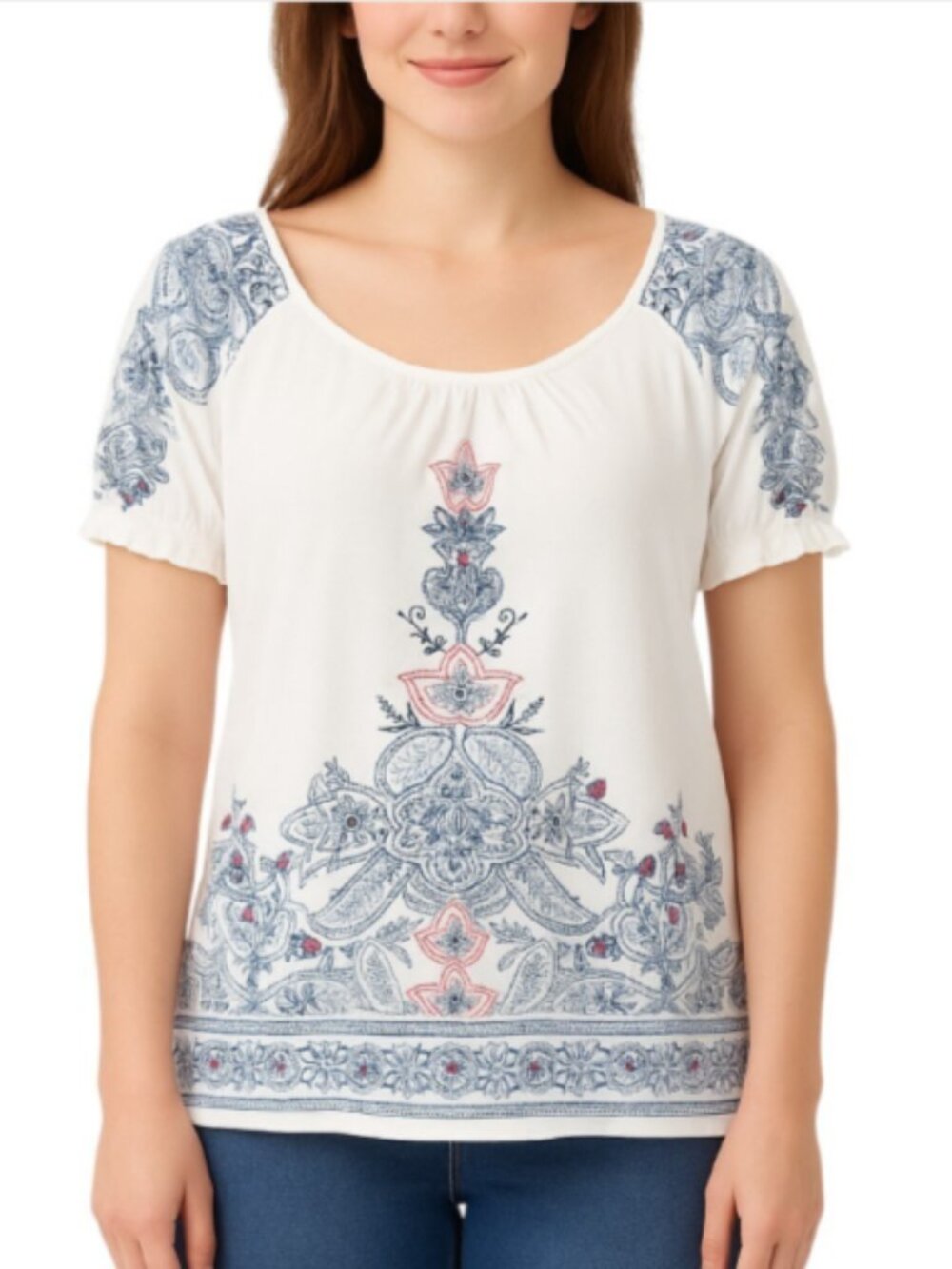 NEW Tantrums Large White Reversible Tunic Blouse Embroidered Paisley Boho